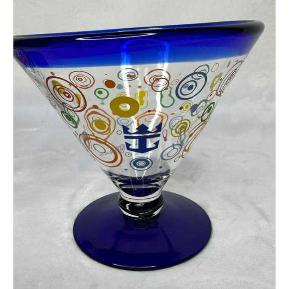 Pair of Royal Caribbean Stemless Martini Glasses With Cobalt Blue Rim 2009 - Picture 2 of 9